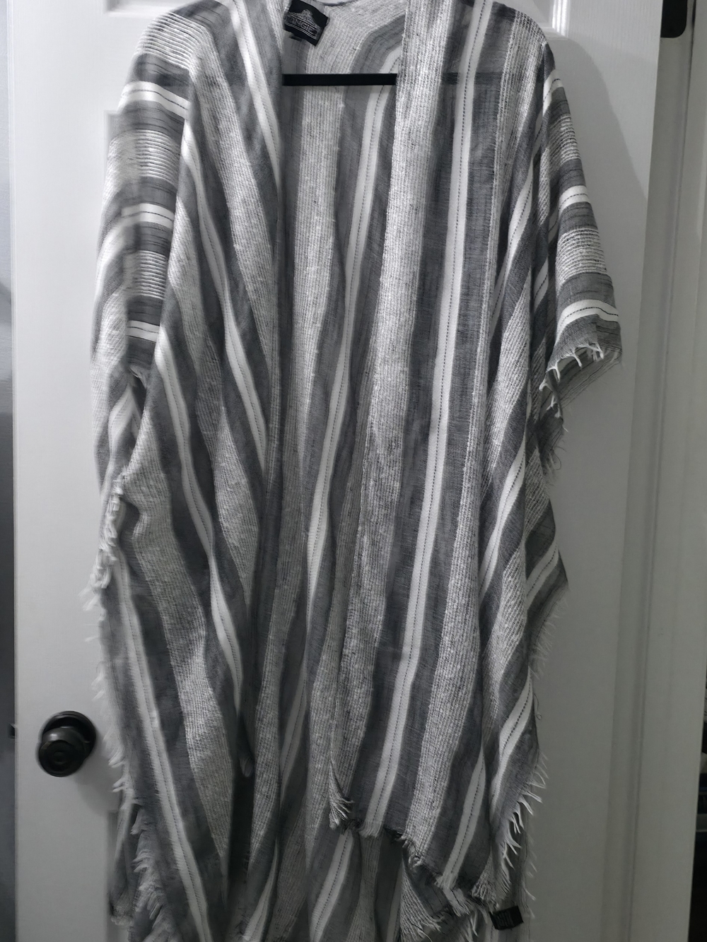 Angie Gray and White Striped Duster Kimono One Size